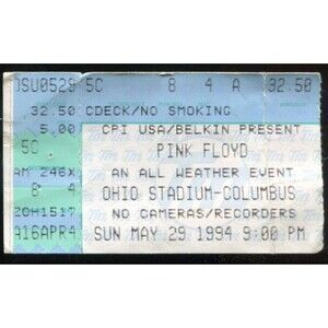 Vintage 1994 Pink Floyd Jake E Lee Concert Ticket Stub Columbus OH